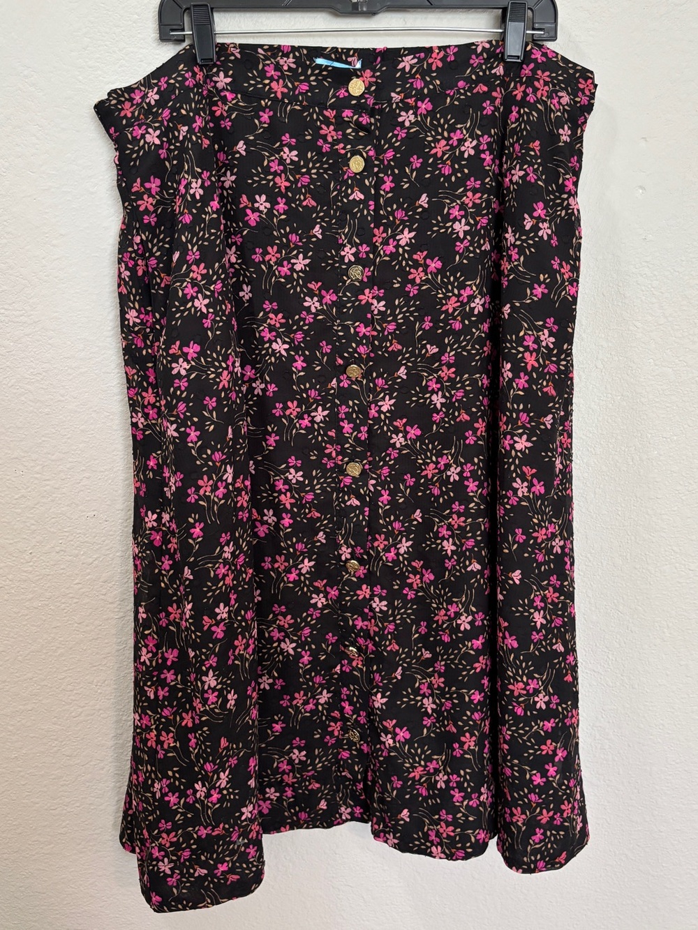 Draper James RSVP Black Pink Floral Button Detail Midi Skirt Size XXL
